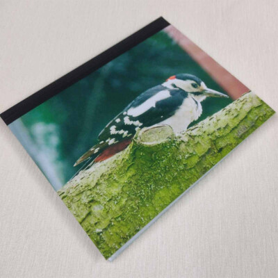 great spotted woodpecker journal a4 hardback lined notebook diagonal view