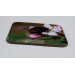 Buff tail bumblebee square coaster, queen on apple blossom, deep angle view