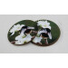 two buff tail bumblebee round coasters, queen on wild plum blossom, tilt view