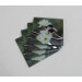 Four buff tail bumblebee square coasters, queen on wild plum blossom, fan view
