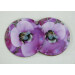 Two garden bumblebee round coasters, pink sweet pea flower, tilt view