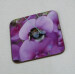 Garden bumblebee square coaster, pink sweetpea flower, diagonal view