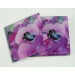 Two garden bumblebee square glass coasters, pink sweet pea flower, tilt view