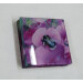 Garden bumblebee square glass coaster, pink sweetpea flower, surface detail view